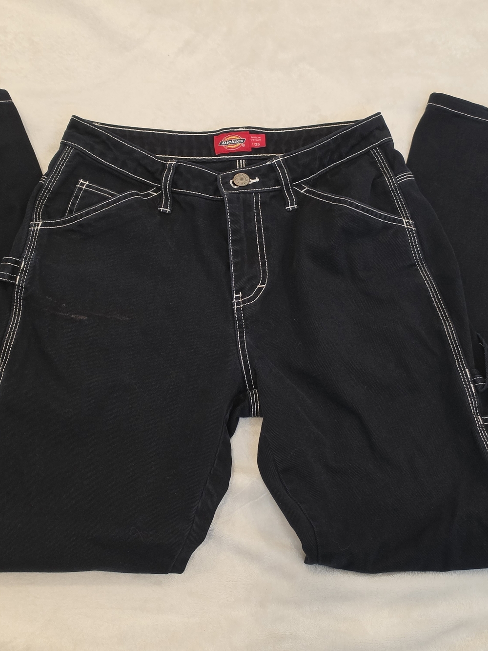 Dickies Women's Black Work Jeans with White Contrast Stitching Size 1/25